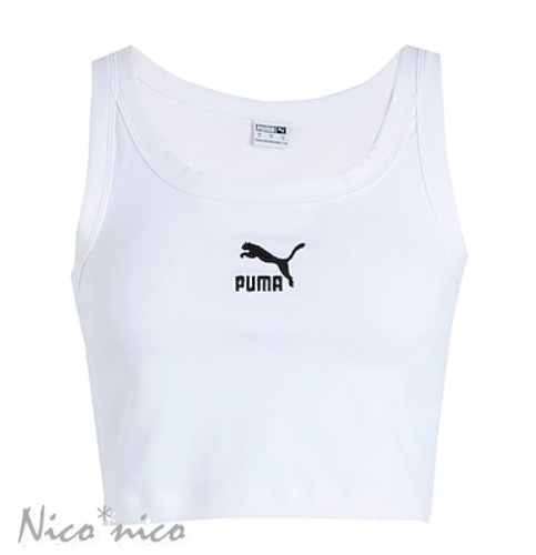 PUMA  |Plain Cotton Logo Cropped Tops Tanks & Camisoles