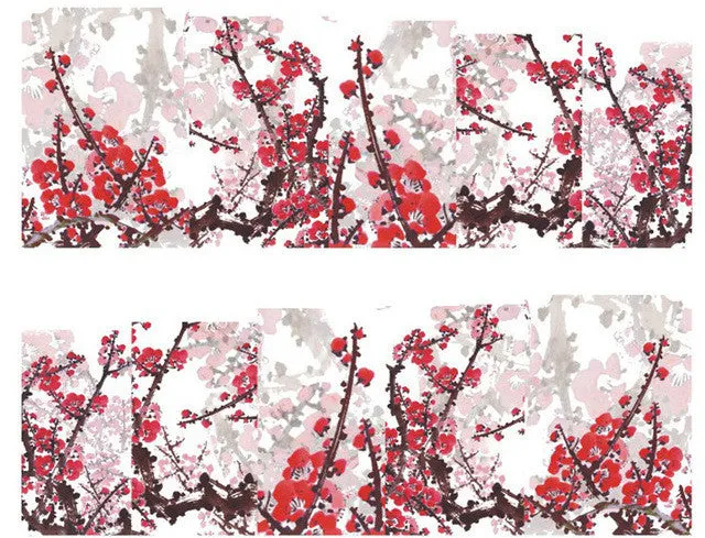 Red Cherry Blossoms Nail Water Decals Transfers Wraps