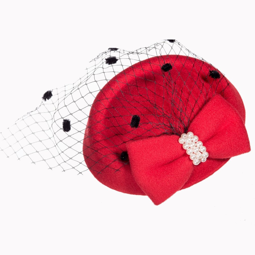 Red Vintage Retro Pillbox Hat Fascinator