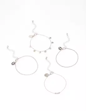 Rhodium Mini Star Bracelet 4-Pack