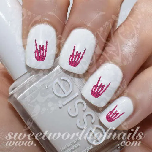 Rock On Skeleton Hand Nail Art Water Decals Nail Transfers Wraps