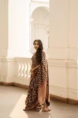 Roheda Mughal boota Black  Syahi Begar Chanderi Saree