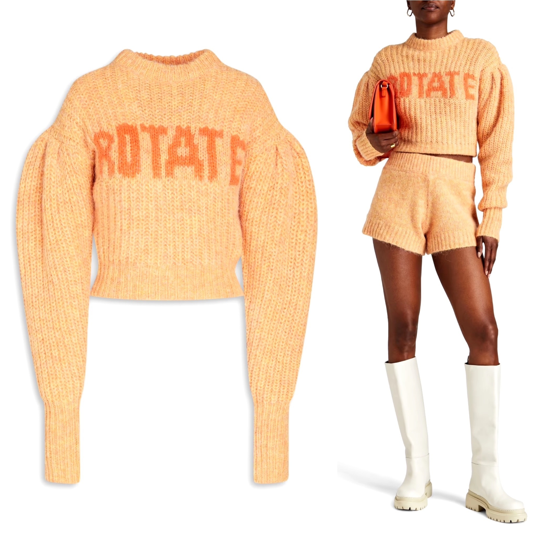 ROTATE  |Wool Nylon Rib Cropped Tops V-neck & Crew neck