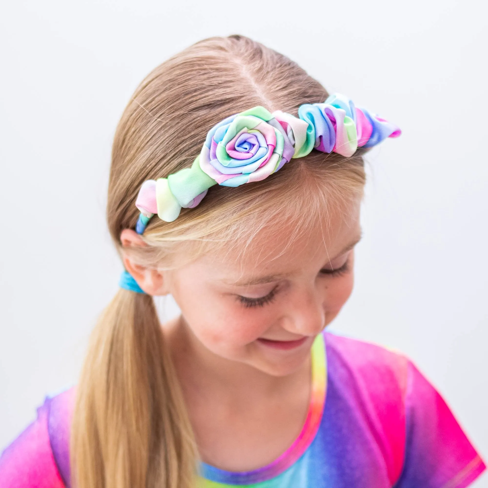 Satin Tie Dye Ruched Rosette Headbands - 2 Pack