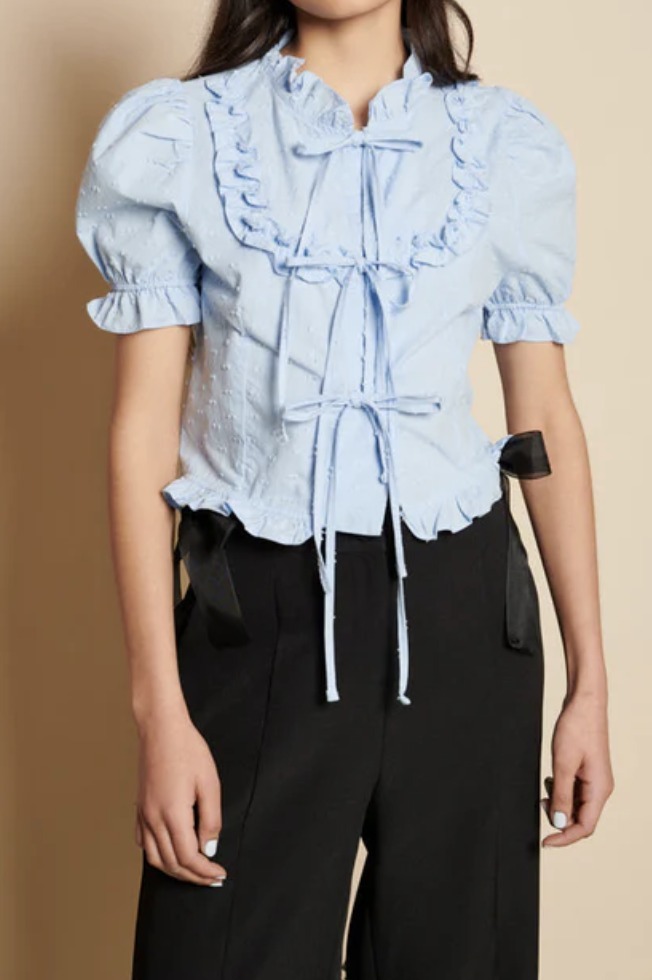 Sister Jane  |Cotton Puff Sleeves Cropped Tops Shirts & Blouses