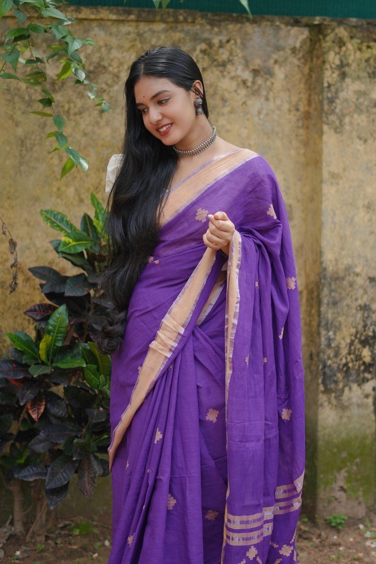 Sitara - purple  zari by cotton extra weft saree