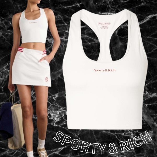 Sporty & Rich  |Nylon Logo Cropped Tops Tanks & Camisoles