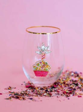 Stemless Wine Glass - Beaded Cupcake