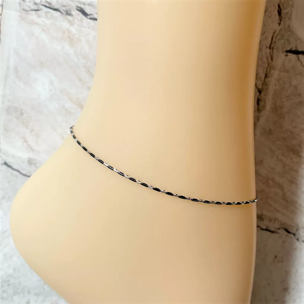 Sterling Silver and Black Geometric Chain Anklet