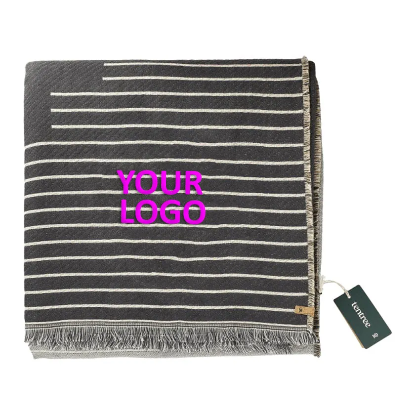 Tentree Organic Cotton Peaks Woven Custom Blankets, Gray