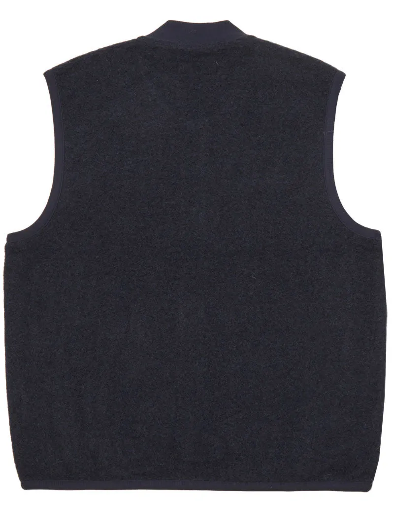 Universal Works Zip Waistcoat Navy Wool Fleece