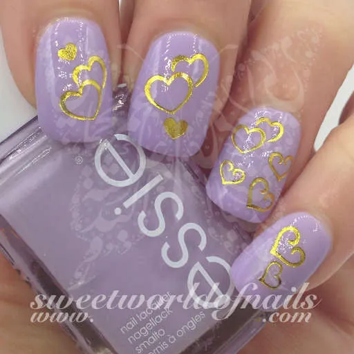 Valentine's Day Nail Art Gold Hearts Nail Water Decals Wraps