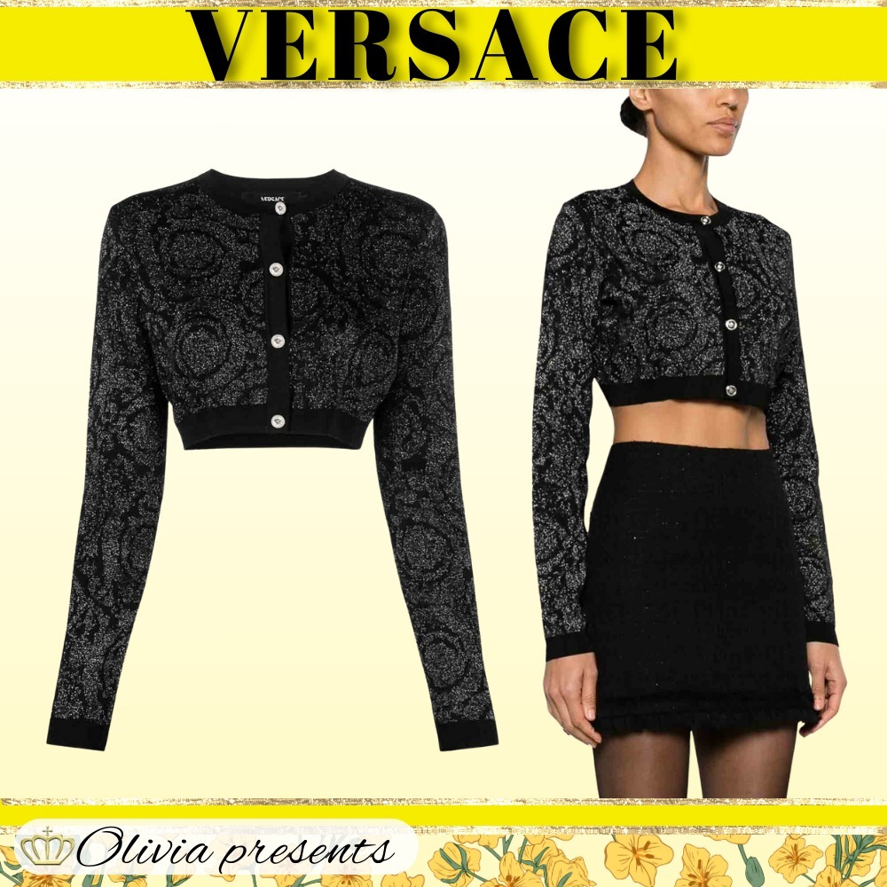 VERSACE  |Long Sleeves Plain Cropped Tops Cardigans