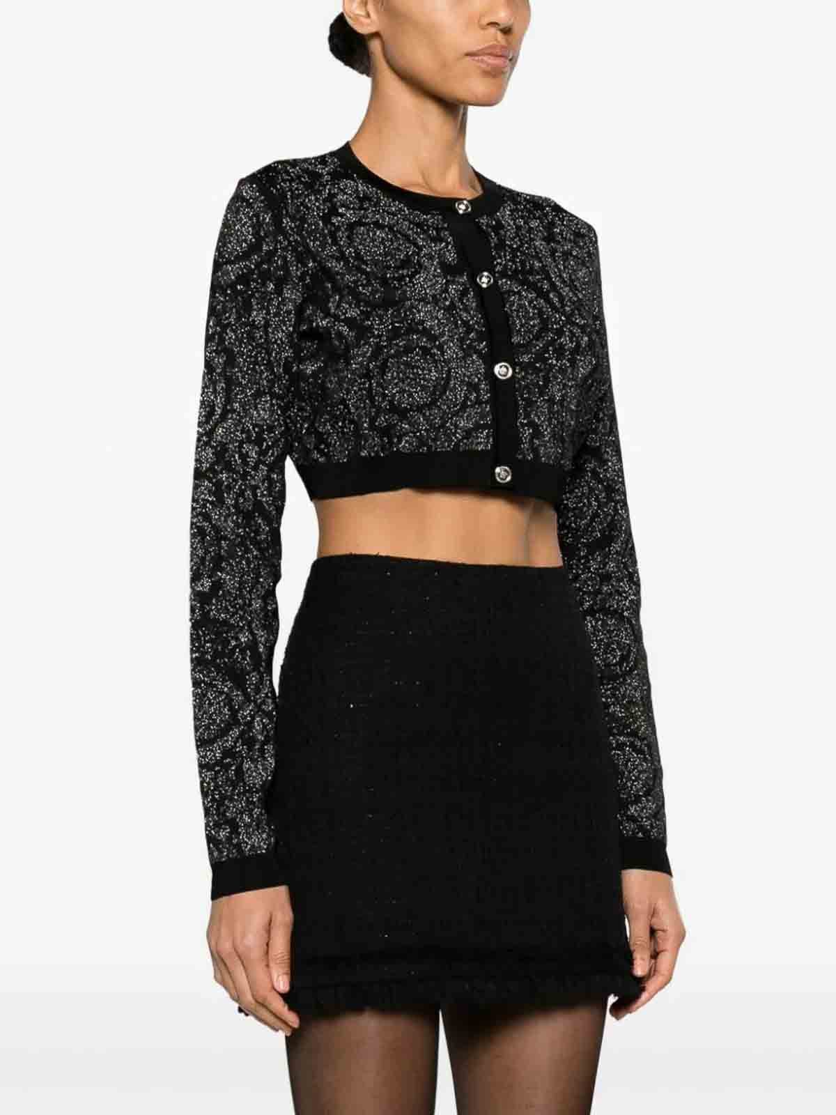 VERSACE  |Long Sleeves Plain Cropped Tops Cardigans