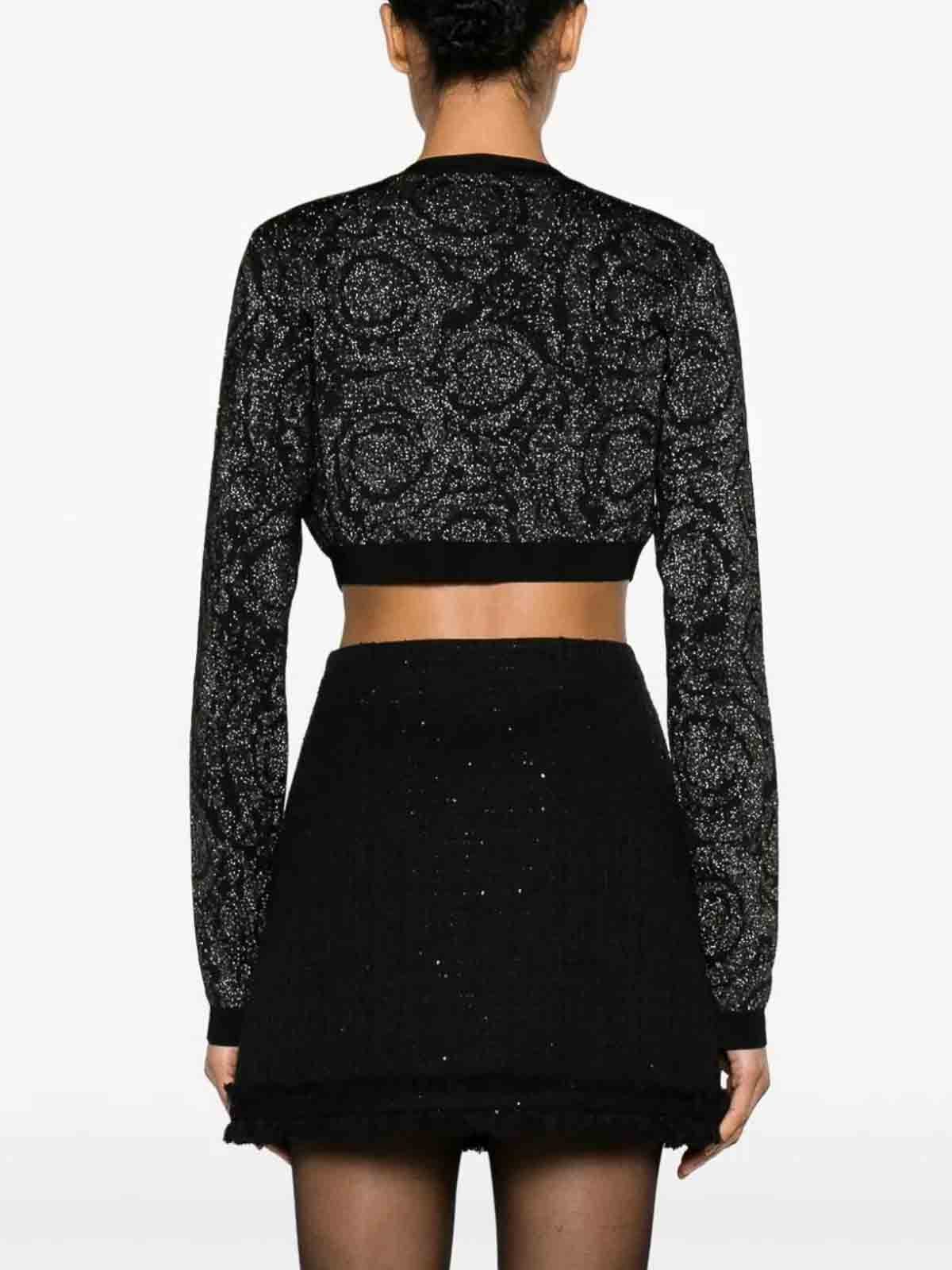 VERSACE  |Long Sleeves Plain Cropped Tops Cardigans