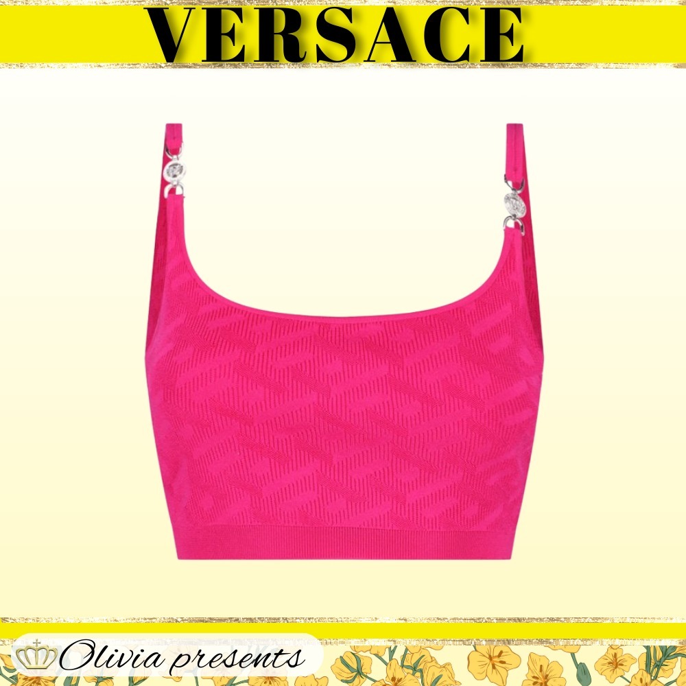 VERSACE  |Plain Logo Cropped Tops Tanks & Camisoles