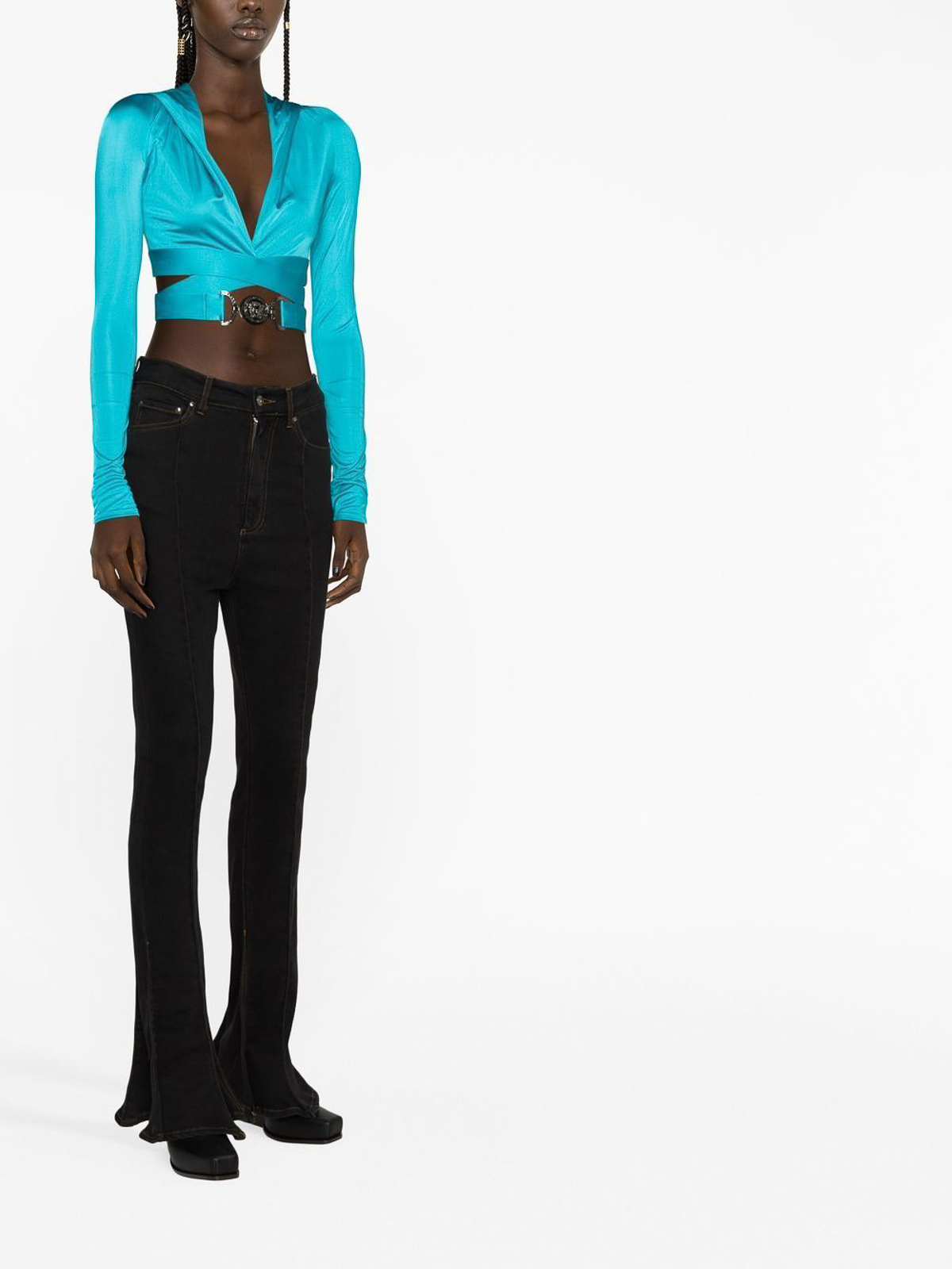 VERSACE  |V-Neck Plain Cropped Tops Tanks & Camisoles