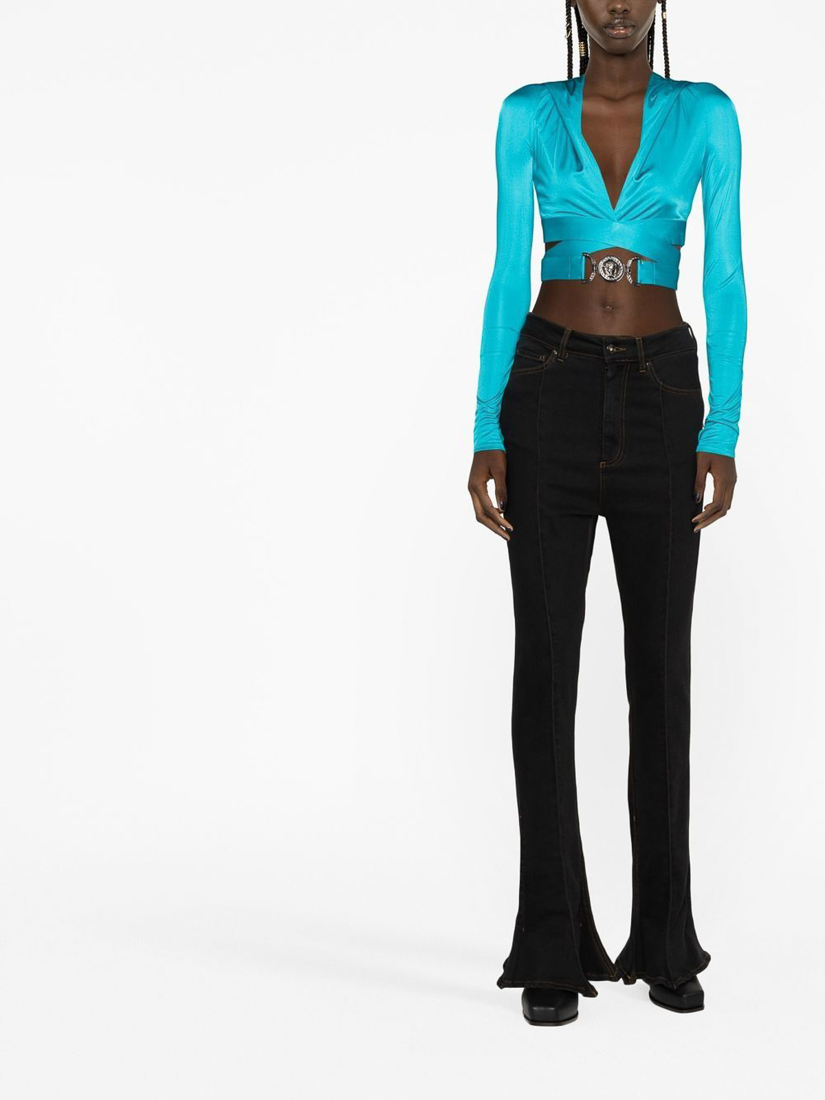 VERSACE  |V-Neck Plain Cropped Tops Tanks & Camisoles