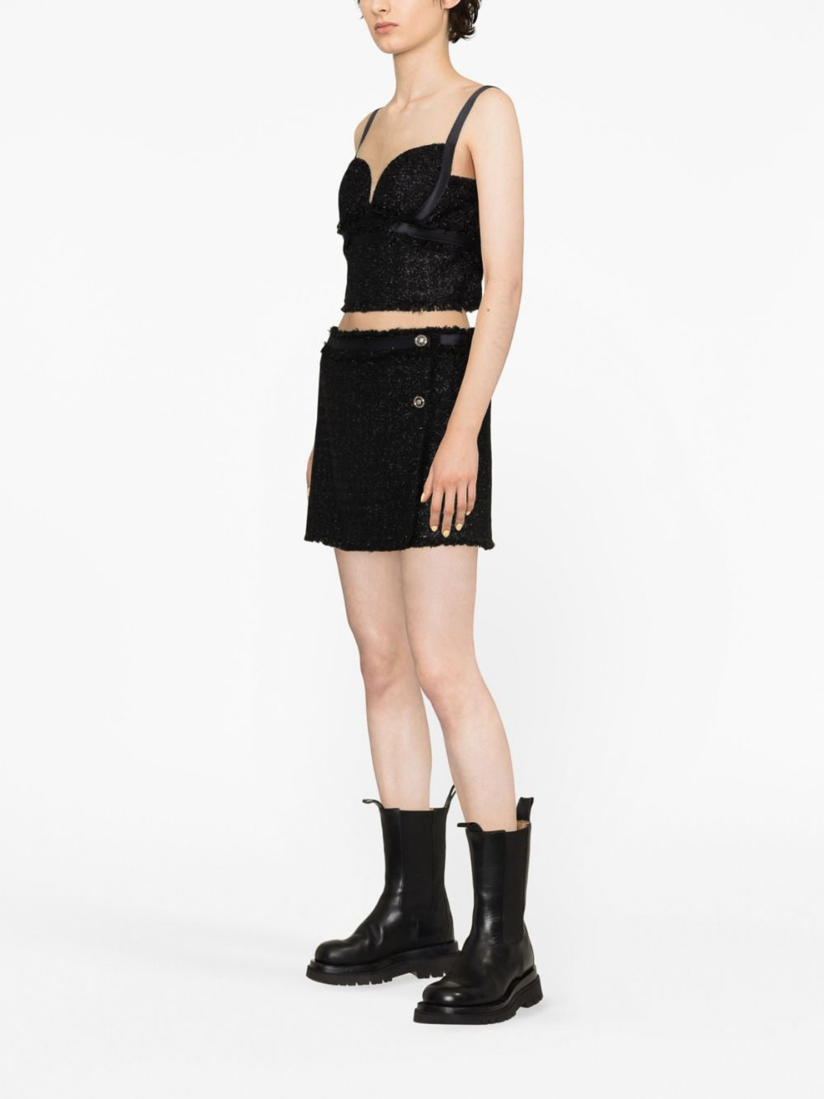 VERSACE  |Wool Tweed Plain Cropped Tops Tanks & Camisoles