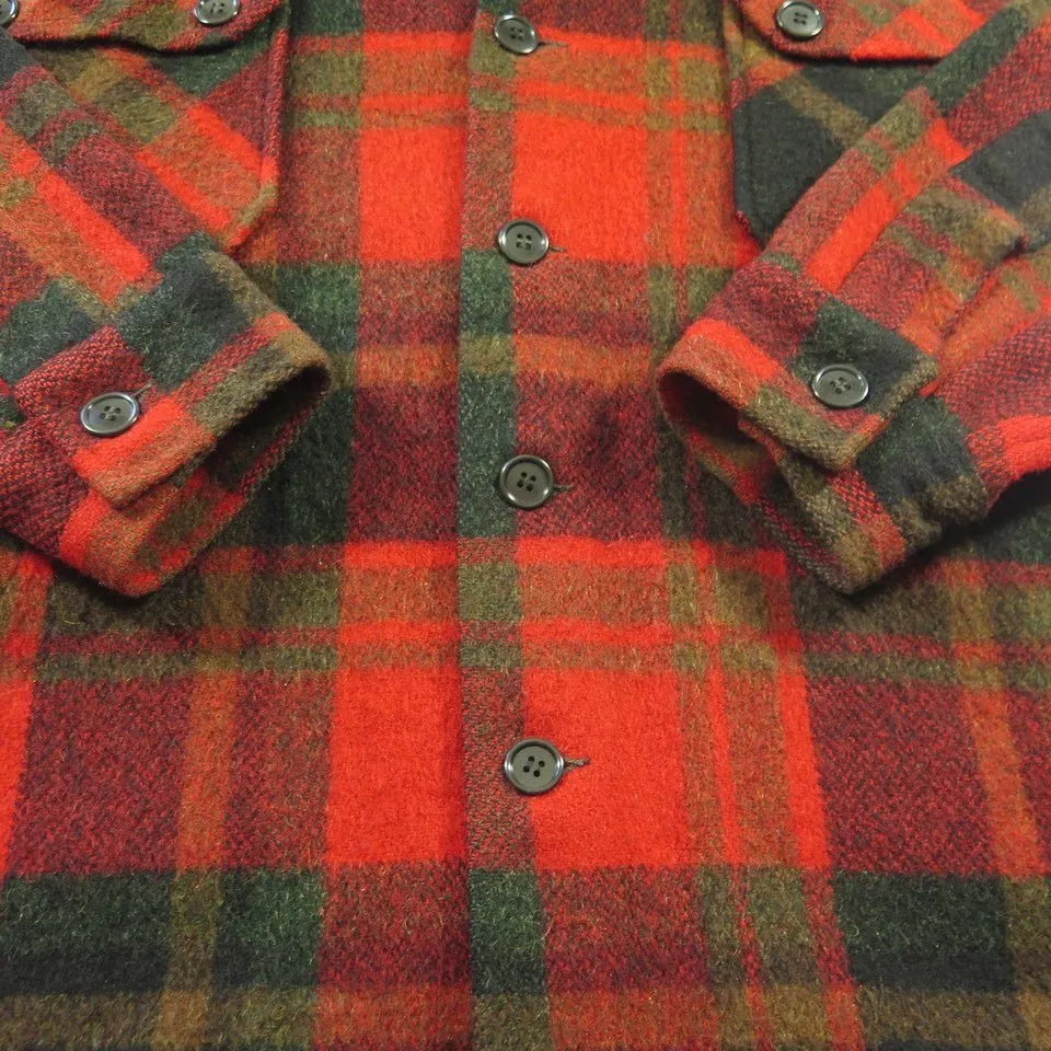 Vintage 50s Merrill Woolens Shirt Mens L Plaid Wool USA Made Flannel Outdoorsman