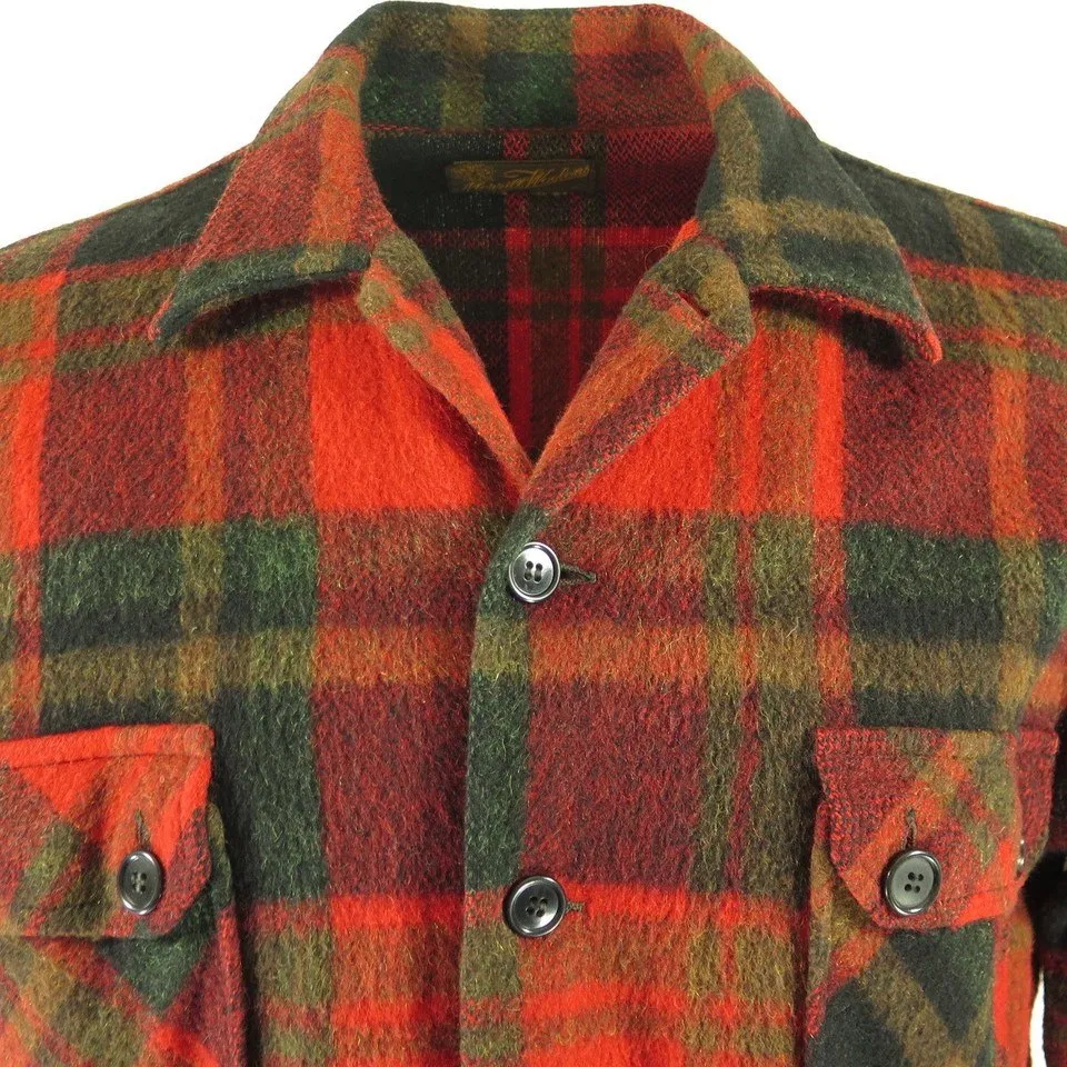 Vintage 50s Merrill Woolens Shirt Mens L Plaid Wool USA Made Flannel Outdoorsman