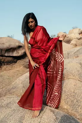 Zahra Bagru Batik dyed Red Silk cotton Saree